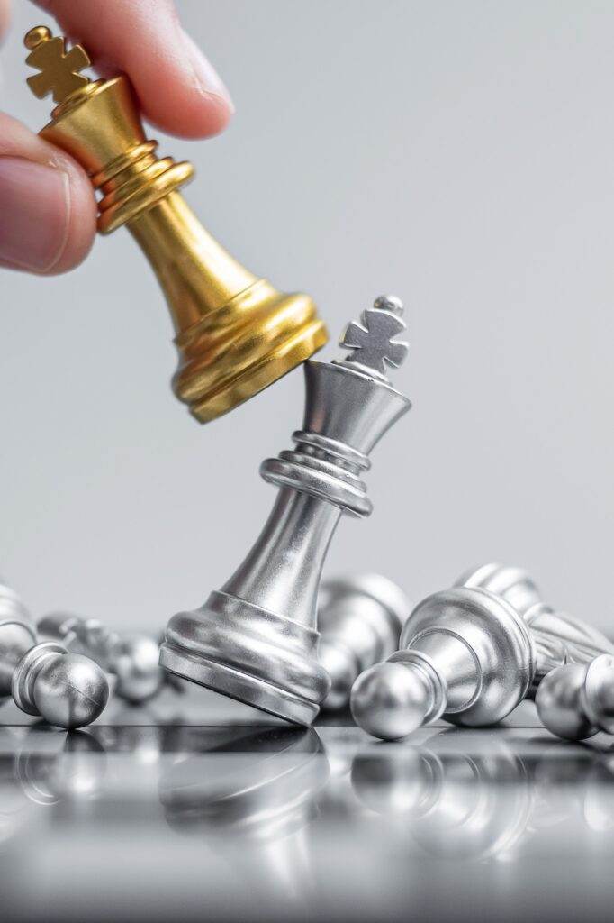 Chess figure on Chessboard. Strategy, management, business planning, tactic and leader concept